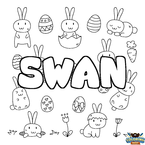 Coloring page first name SWAN - Easter background