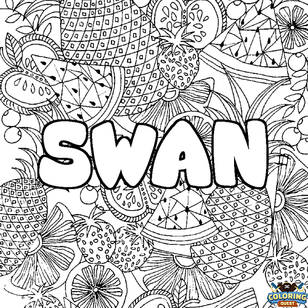 Coloring page first name SWAN - Fruits mandala background