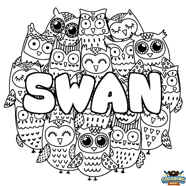 Coloring page first name SWAN - Owls background