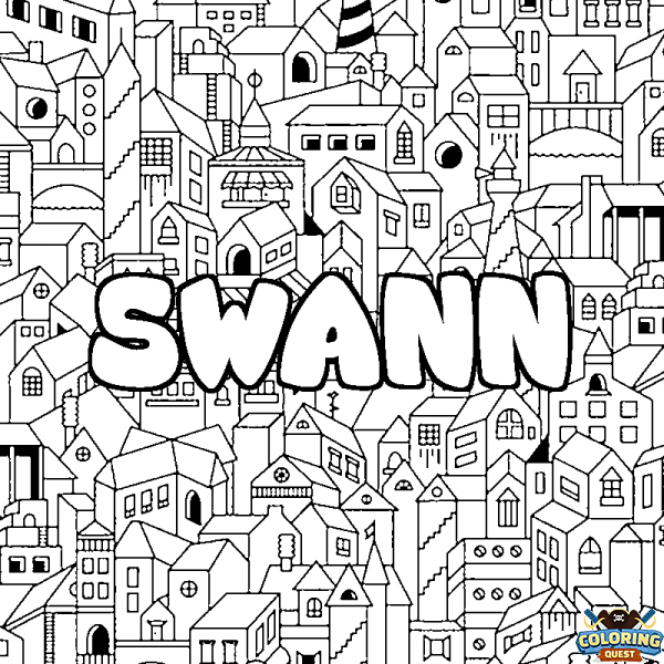 Coloring page first name SWANN - City background