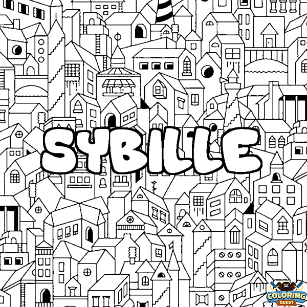 Coloring page first name SYBILLE - City background