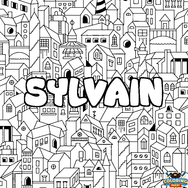 Coloring page first name SYLVAIN - City background