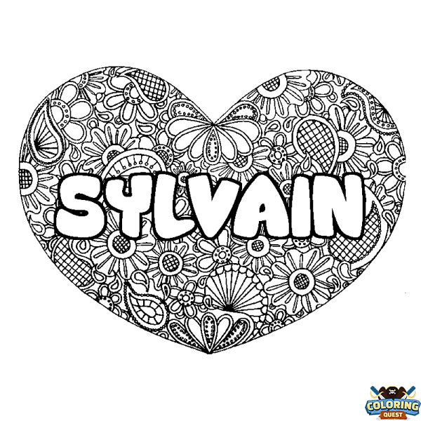 Coloring page first name SYLVAIN - Heart mandala background