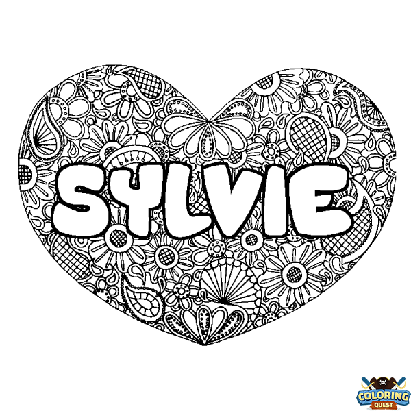 Coloring page first name SYLVIE - Heart mandala background