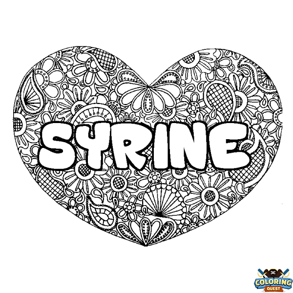 Coloring page first name SYRINE - Heart mandala background