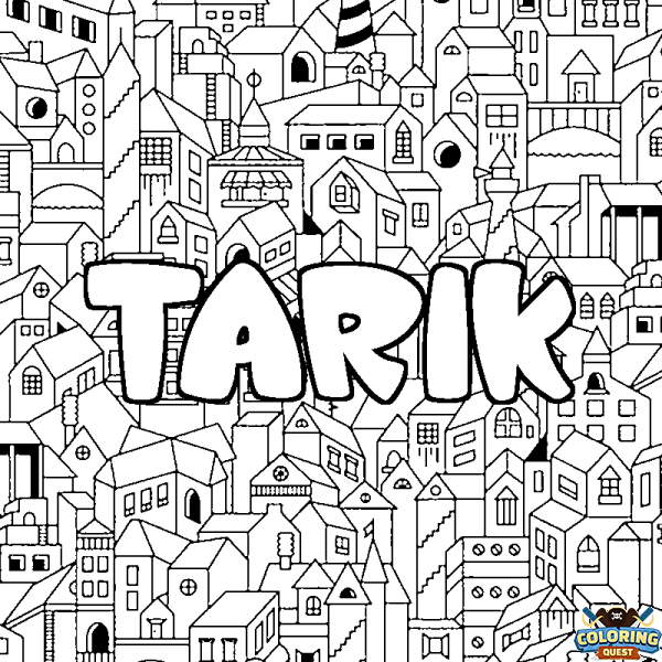 Coloring page first name TARIK - City background