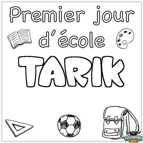 Coloring page first name TARIK - School First day background