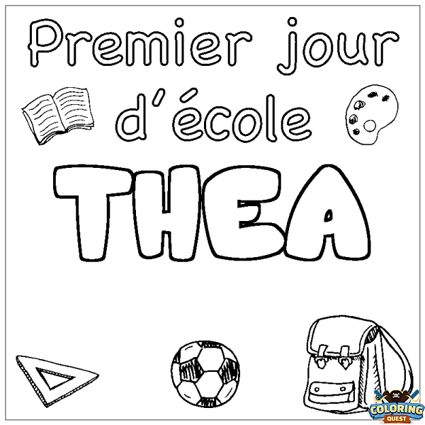 Coloring page first name THEA - School First day background