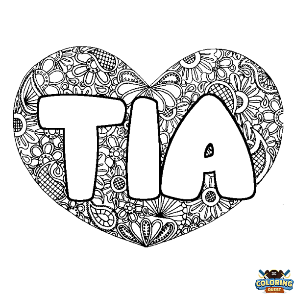 Coloring page first name TIA - Heart mandala background