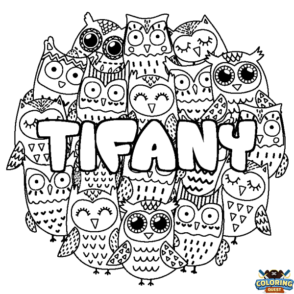 Coloring page first name TIFANY - Owls background