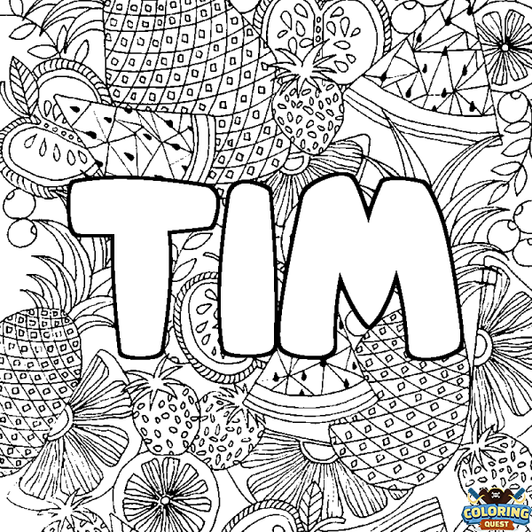 Coloring page first name TIM - Fruits mandala background