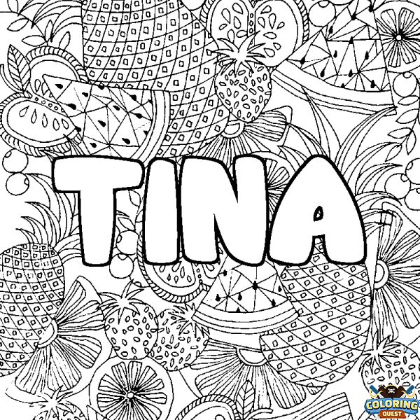 Coloring page first name TINA - Fruits mandala background