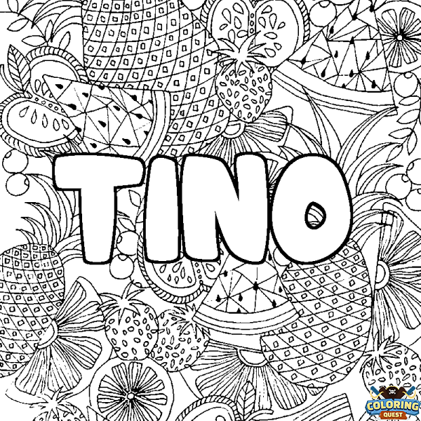 Coloring page first name TINO - Fruits mandala background