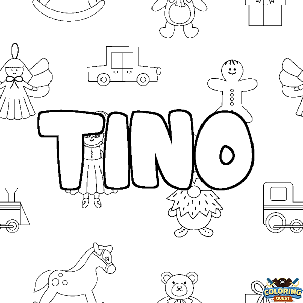 Coloring page first name TINO - Toys background