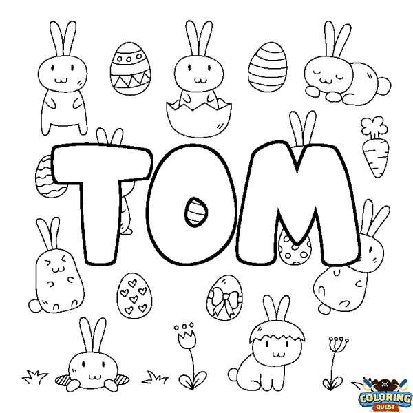 Coloring page first name TOM - Easter background