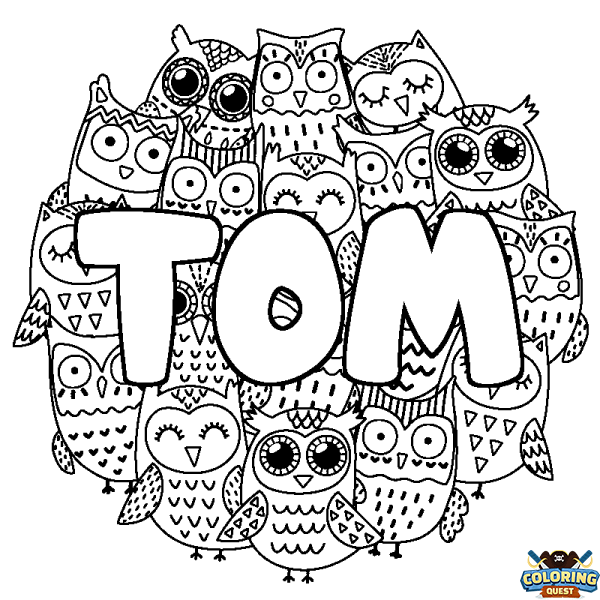 Coloring page first name TOM - Owls background