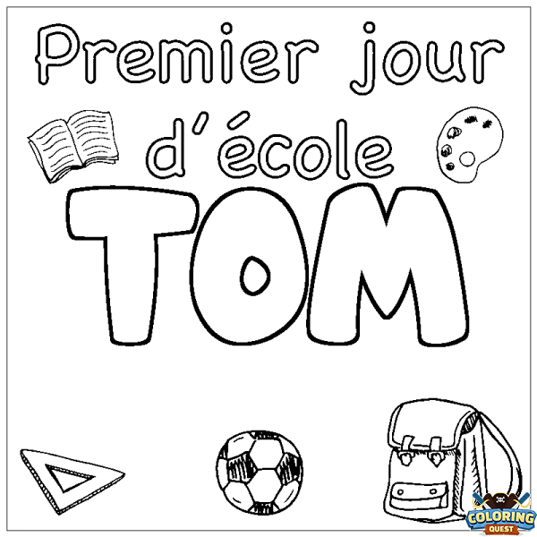 Coloring page first name TOM - School First day background