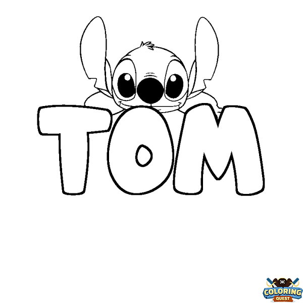 Coloring page first name TOM - Stitch background