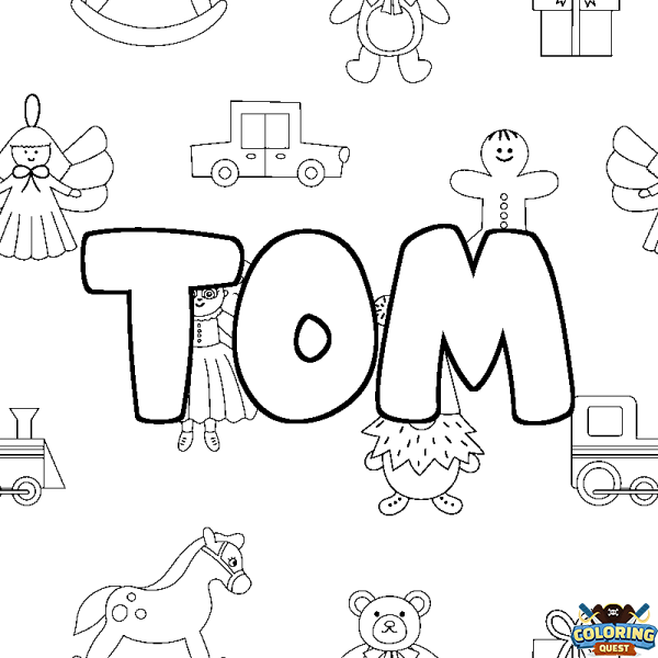 Coloring page first name TOM - Toys background