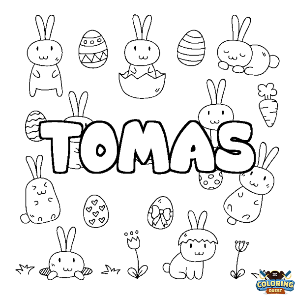 Coloring page first name TOMAS - Easter background