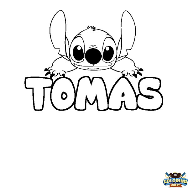 Coloring page first name TOMAS - Stitch background