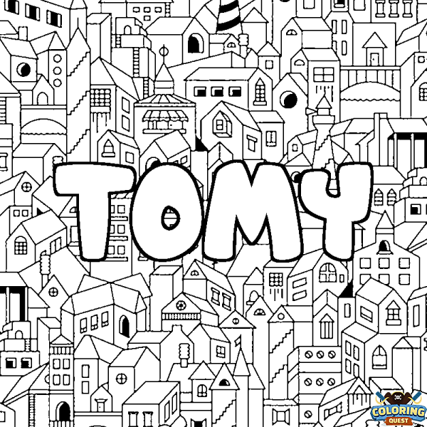 Coloring page first name TOMY - City background