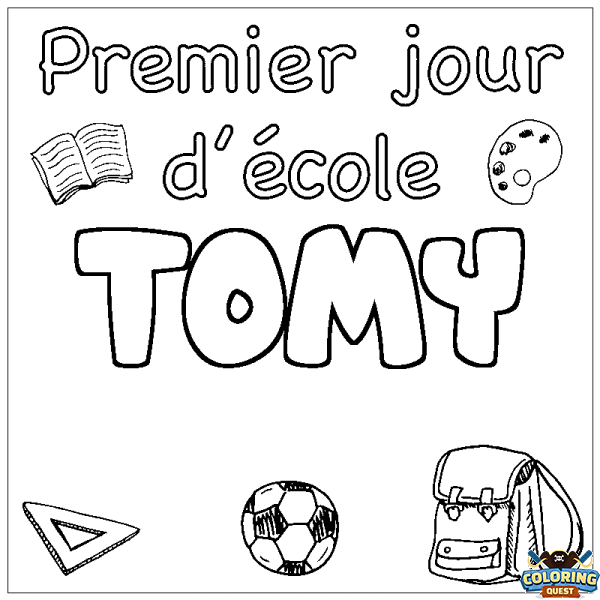 Coloring page first name TOMY - School First day background