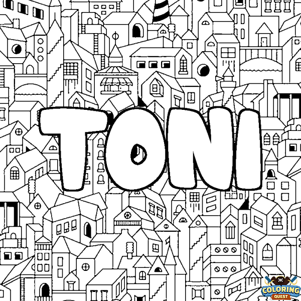 Coloring page first name TONI - City background