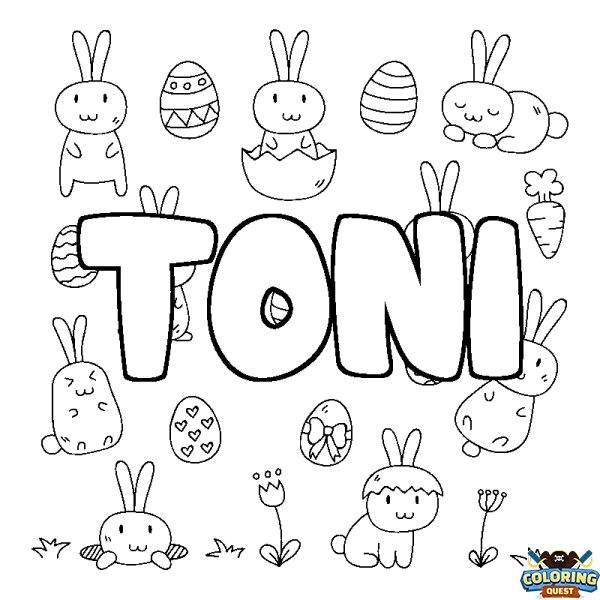 Coloring page first name TONI - Easter background