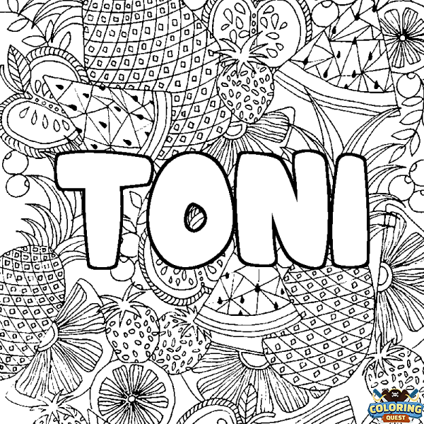 Coloring page first name TONI - Fruits mandala background