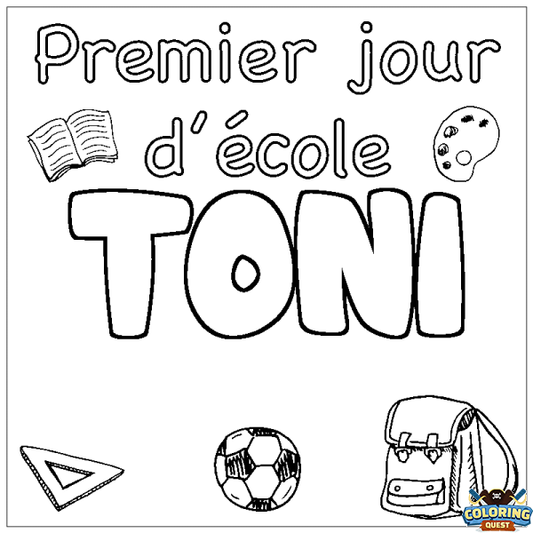 Coloring page first name TONI - School First day background