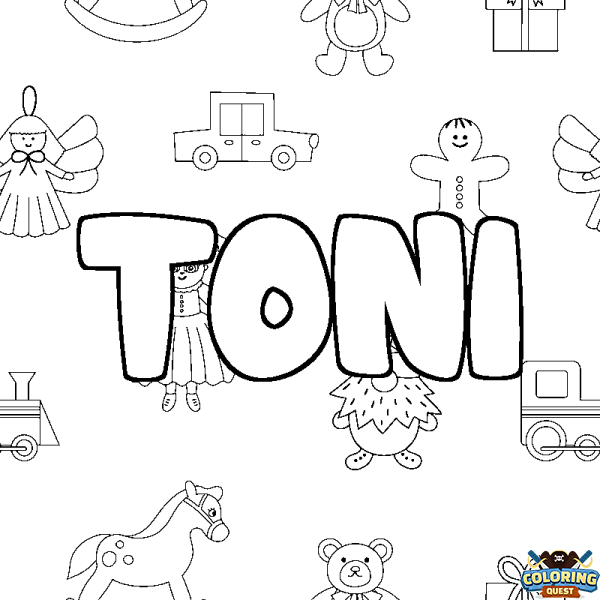 Coloring page first name TONI - Toys background