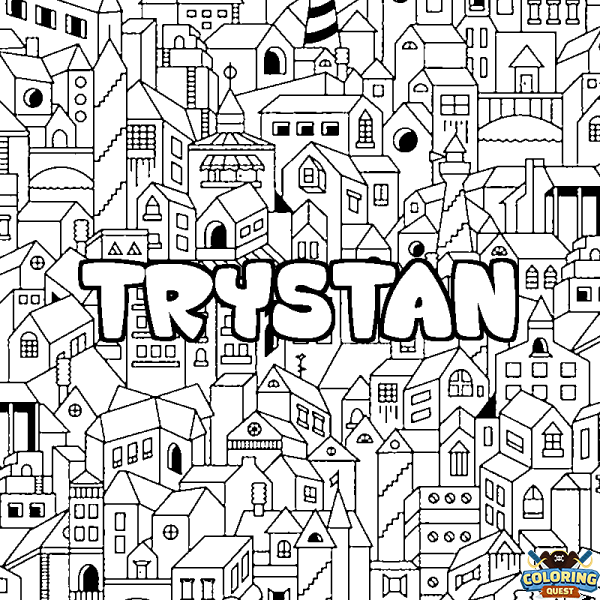 Coloring page first name TRYSTAN - City background