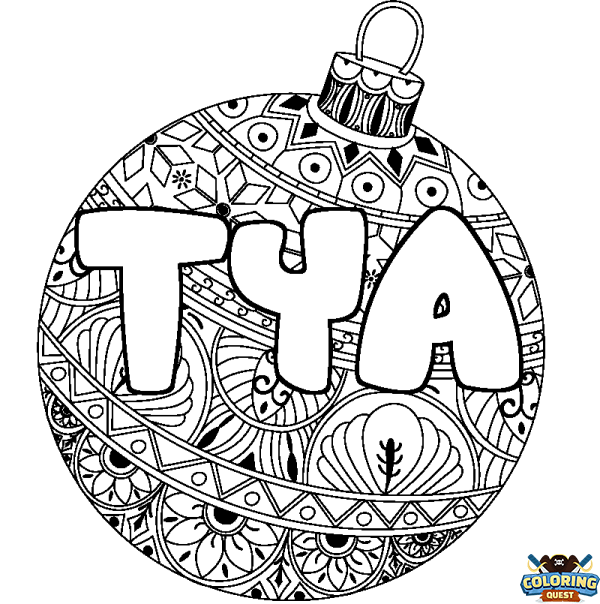 Coloring page first name TYA - Christmas tree bulb background