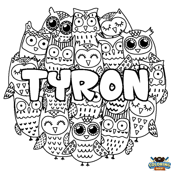 Coloring page first name TYRON - Owls background