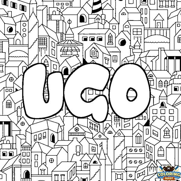 Coloring page first name UGO - City background