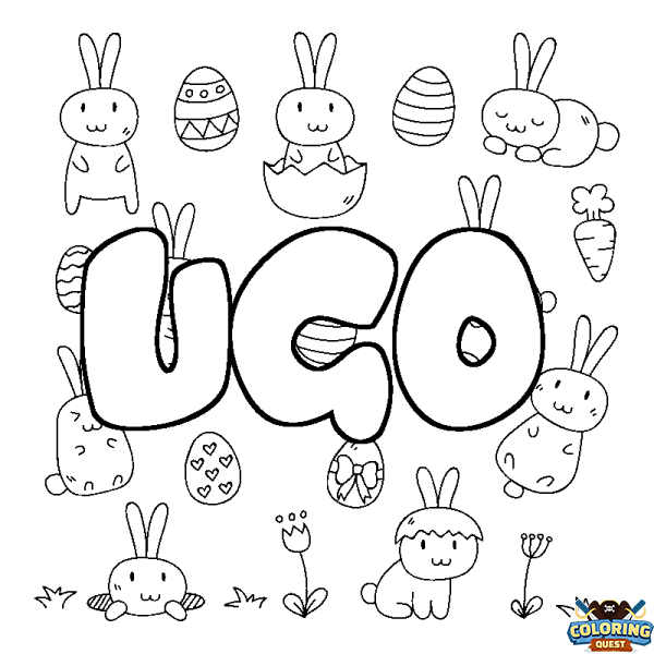 Coloring page first name UGO - Easter background