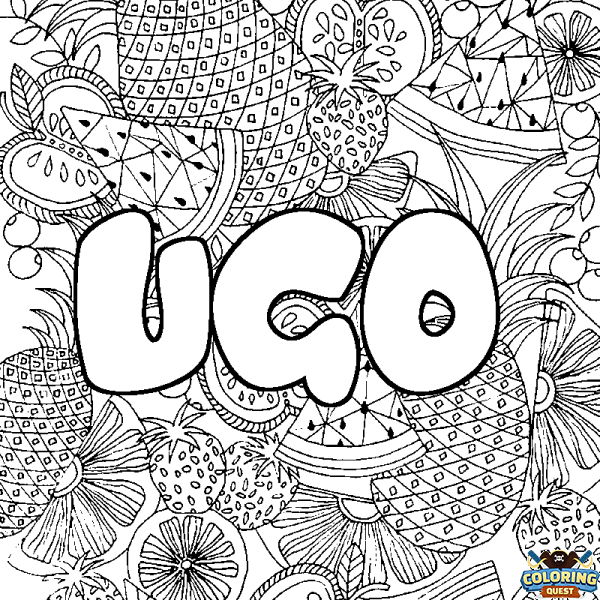 Coloring page first name UGO - Fruits mandala background