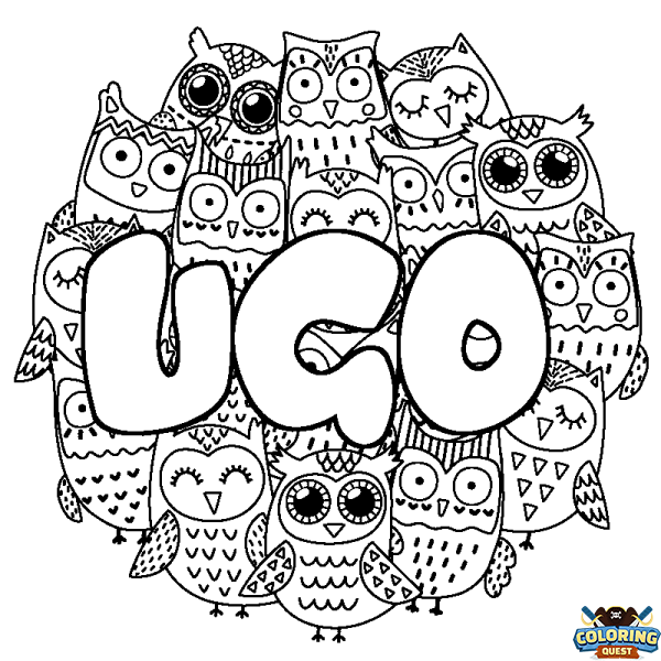 Coloring page first name UGO - Owls background