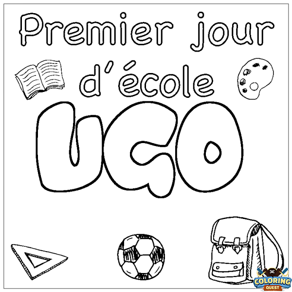 Coloring page first name UGO - School First day background