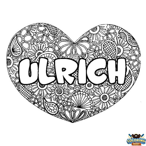 Coloring page first name ULRICH - Heart mandala background