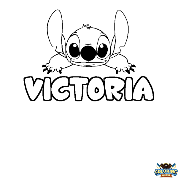 Coloring page first name VICTORIA - Stitch background