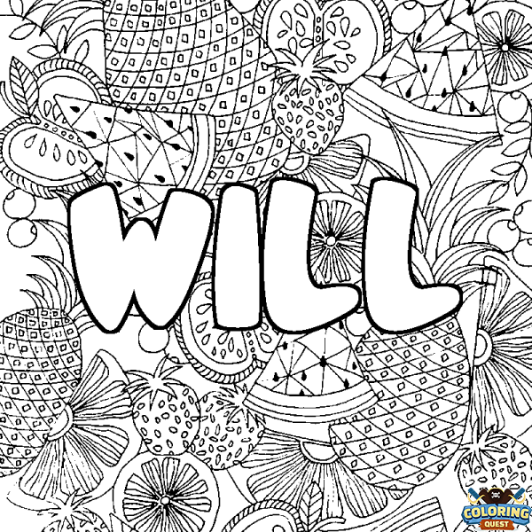 Coloring page first name WILL - Fruits mandala background