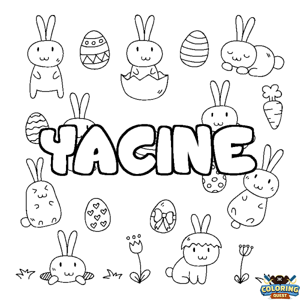 Coloring page first name YACINE - Easter background