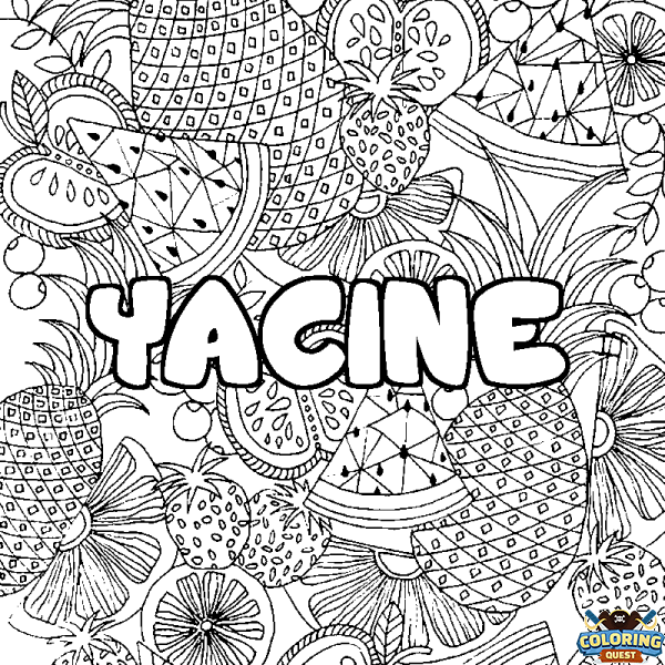 Coloring page first name YACINE - Fruits mandala background