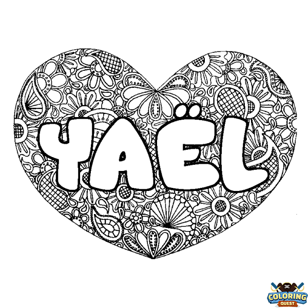 Coloring page first name YA&Euml;L - Heart mandala background