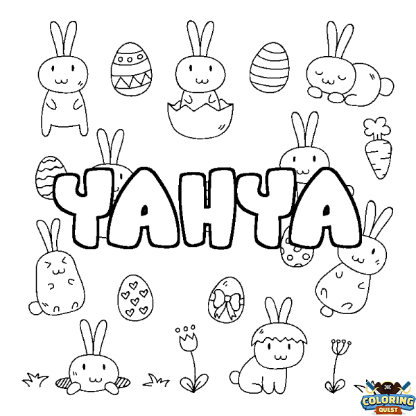 Coloring page first name YAHYA - Easter background