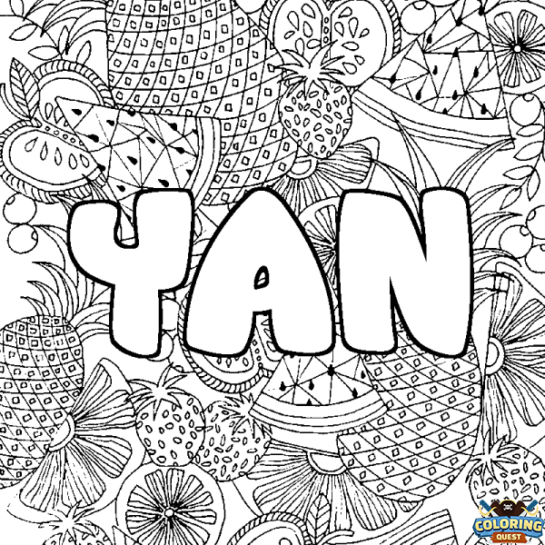 Coloring page first name YAN - Fruits mandala background