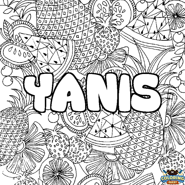 Coloring page first name YANIS - Fruits mandala background