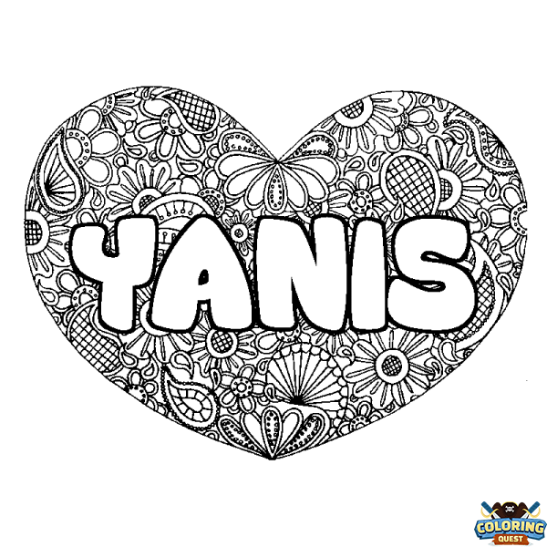 Coloring page first name YANIS - Heart mandala background